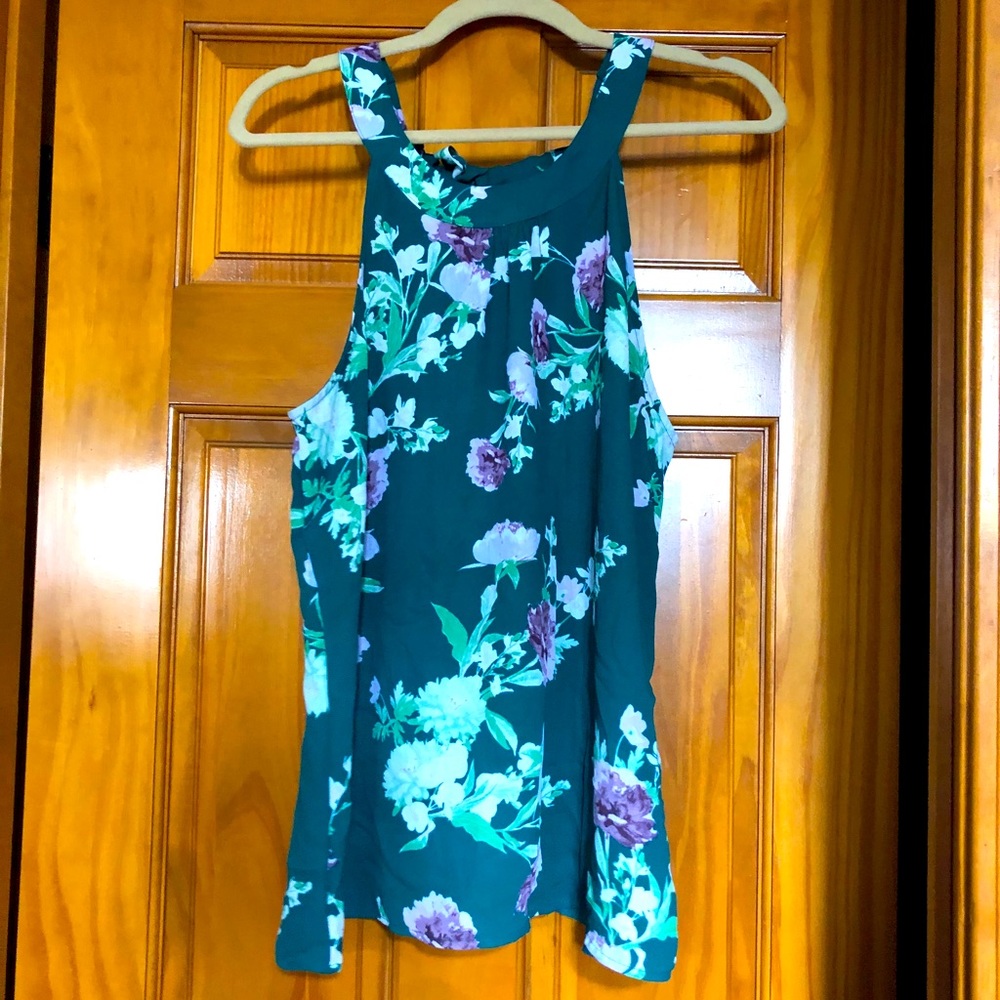 NY&COMPANY Green Multi Blouse SZ Med Mesh Back
